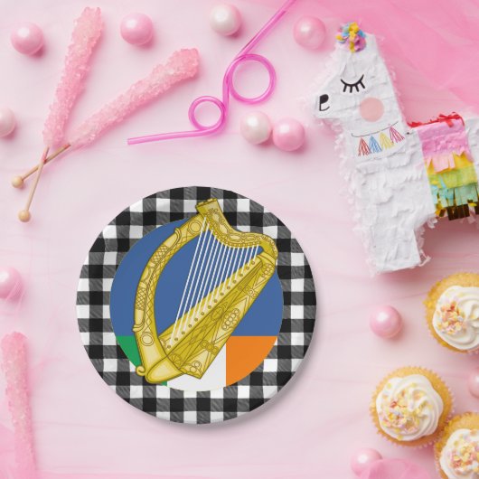 Irland Harnplatte, Büffel kariert & irische Flagge Pappteller (Party)