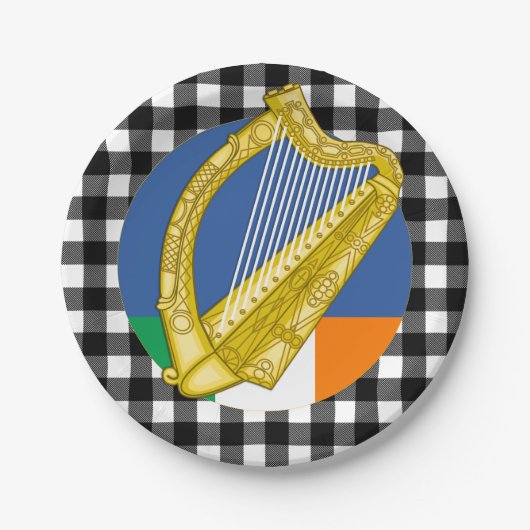 Irland Harnplatte, Büffel kariert & irische Flagge Pappteller (Vorderseite)