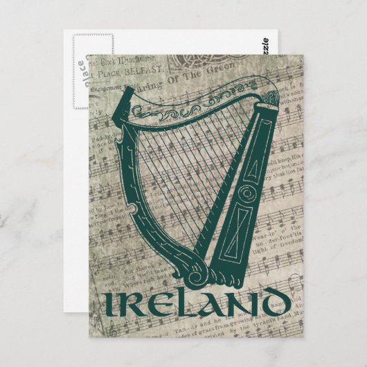 Irland Harp Design, Irish Harp Postkarte (Vorne/Hinten)
