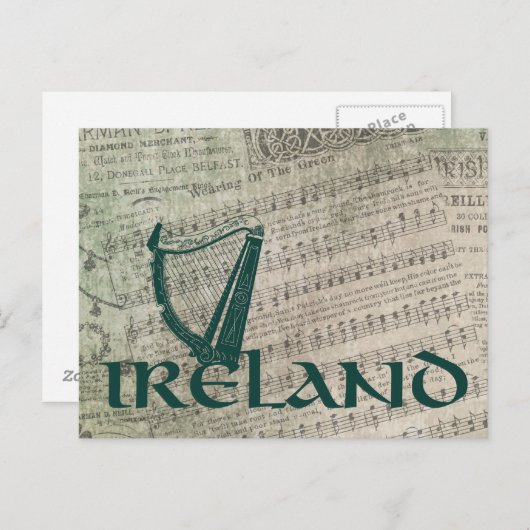 Irland Harp Design, Irish Harp Postkarte (Vorne/Hinten)