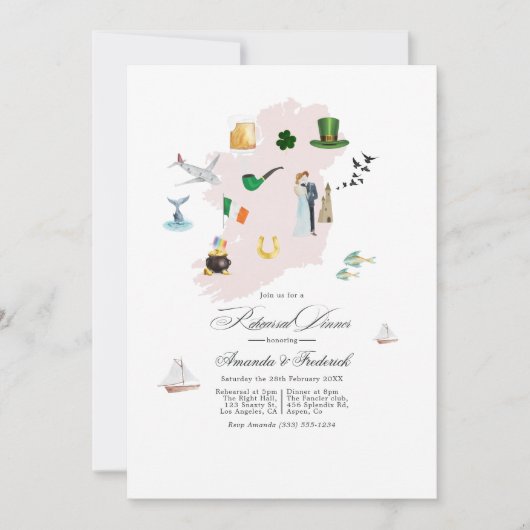 Irland Hochzeit in Urlaubsort Probe Dinner Einladung (Vorderseite)