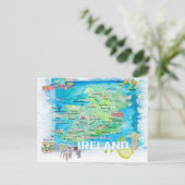 Irland Illustrierte Reisekarte mit Straßen Postkarte (Stehend Vorderseite)