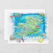 Irland Illustrierte Reisekarte mit Straßen Postkarte (Vorne/Hinten)