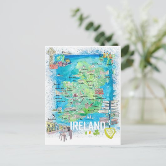 Irland Illustrierte Reisekarte Postkarte (Stehend Vorderseite)
