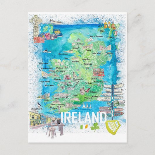 Irland Illustrierte Reisekarte Postkarte (Vorderseite)