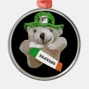 Irland, irischer Kobold-Teddybär, schwarz Silbernes Ornament