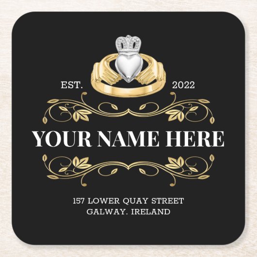 Irland Irish Claddagh Ring Style Design Square Rechteckiger Pappuntersetzer (Vorderseite)