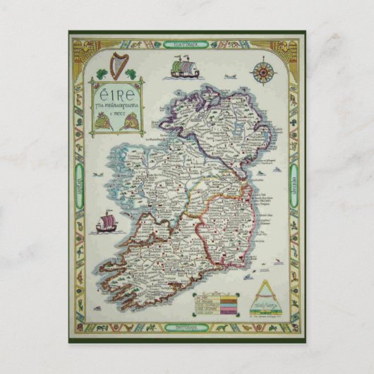 Irland Karte - Irish Eire Erin Historic Map (Vorderseite)
