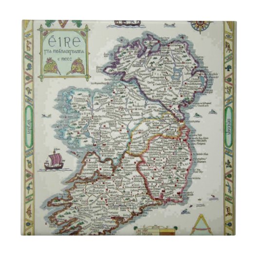 Irland Karte - Irish Eire Erin Historic Map Fliese (Vorderseite)