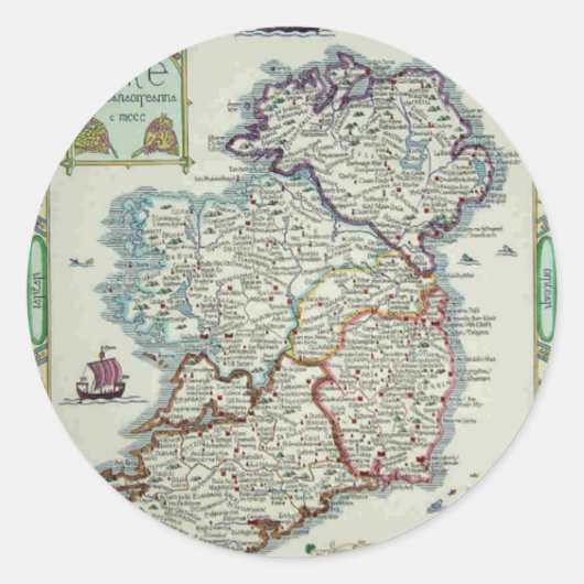 Irland Karte - Irish Eire Erin Historic Map Runder Aufkleber (Vorderseite)