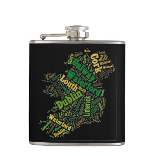 Irland Karte Word Art Flask Flachmann