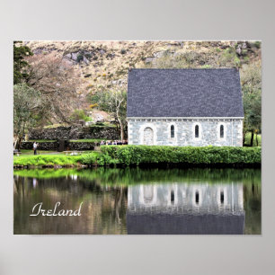 Irland, Kirche, Steinmauer, See, Fotografie Poster