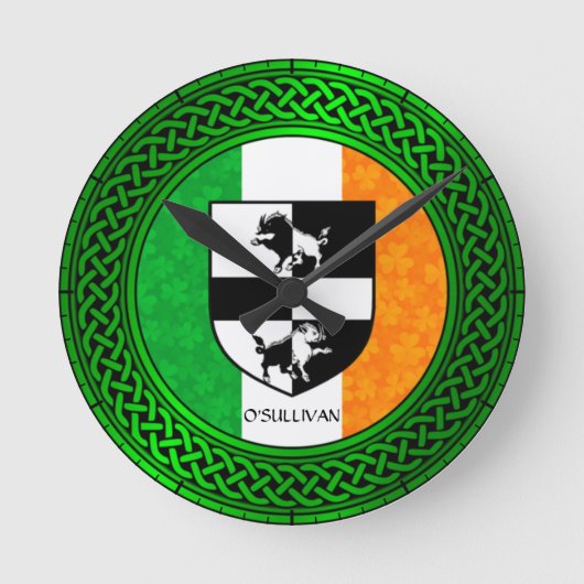Irland Kleeblatt Flag - O'Sullivan Runde Wanduhr (Vorderseite)