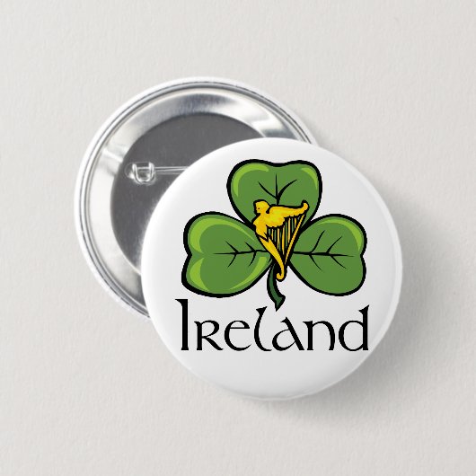 Irland-Kleeblatt und -harfe Button (Vorne & Hinten)