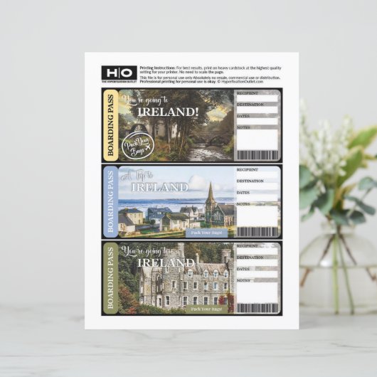 Irland Mock Ticket für Reisen und Veranstaltungen (Stehend Vorderseite)