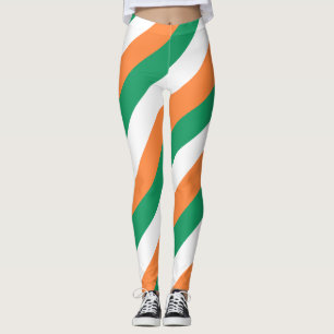 Irland National Flag Colors Diagonal Striped Leggings