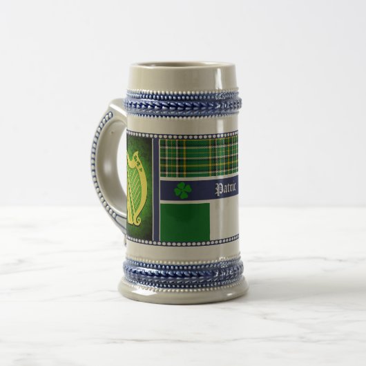 Irland National tartan/flagge Harp/Kleeblätter mit Bierglas (Vorderseite Links)