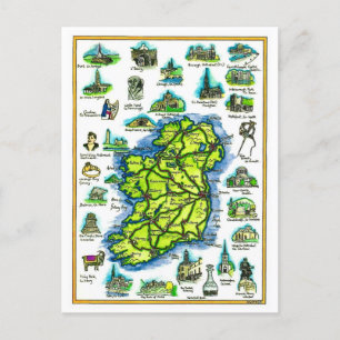Irland Retro Map Postcard Postkarte