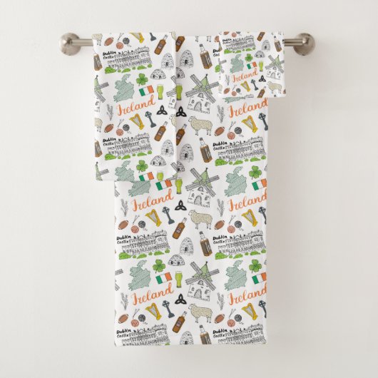Irland-Skizze-Gekritzel-Muster Badhandtuch Set (Insitu)