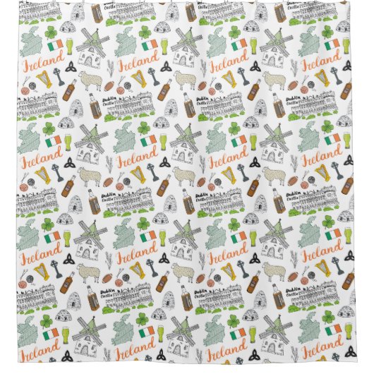 Irland-Skizze-Gekritzel-Muster Duschvorhang (Vorderseite)