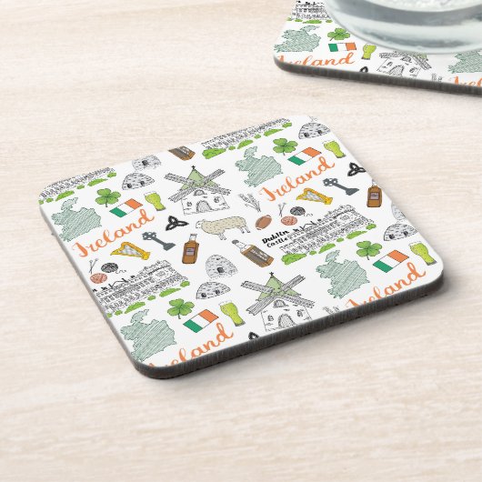 Irland-Skizze-Gekritzel-Muster Getränkeuntersetzer (Linke Seite)