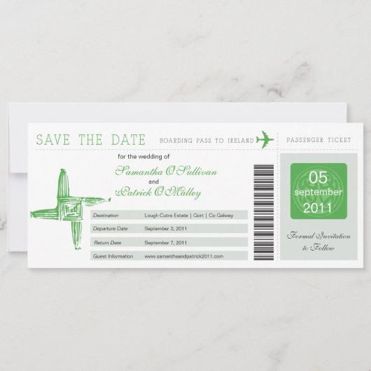 Irland St Brigid's Cross Wedding Boarding Pass Save The Date (Vorderseite)