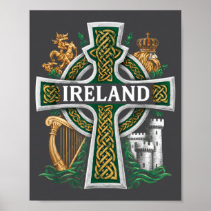 Irland St. Patrick Tag keltisches Kreuz grüne Feie Poster