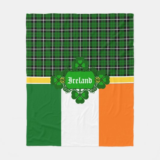 Irland Tartan, Flagge, keltisches Design-Kleeblatt Fleecedecke (Vorderseite)