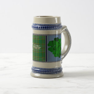 Irland Tartan, Kleeblatt, 4 Blatt Klee, Name hinzu Bierglas