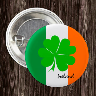 Irland & vierblättriges Kleeblatt, irische Flagge  Button