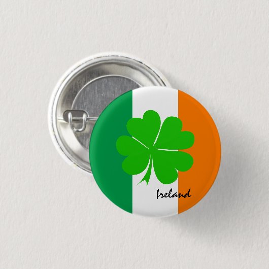 Irland & vierblättriges Kleeblatt, irische Flagge Button (Vorne & Hinten)