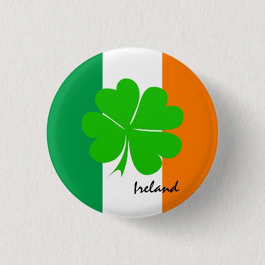 Irland & vierblättriges Kleeblatt, irische Flagge Button (Vorderseite)