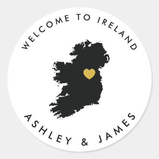 Irland Wedding Welcome Sticker Tag, Gold Black (Vorderseite)