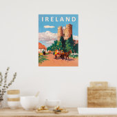 Irland, Wohnwagen geht auf Dorfstraße Poster (Küche)