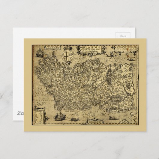 IrlandiIreland Map von Baptista Boazio ca. 1606 Postkarte (Vorne/Hinten)