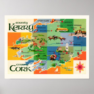 Irlands Kerry & Cork Karte drucken Poster