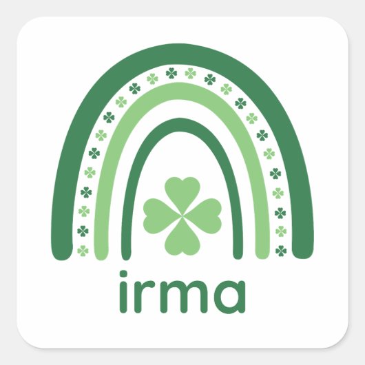 irma Name Clover Boho Rainbow Quadratischer Aufkleber (Vorderseite)