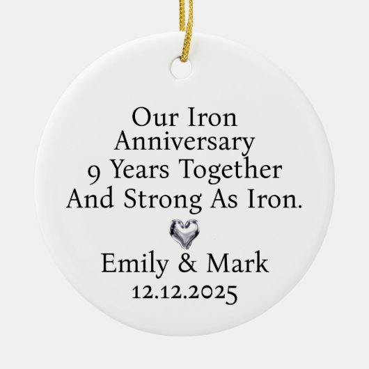 Iron Anniversary Ornament, Iron 9th Anniversary Keramik Ornament (Vorne)