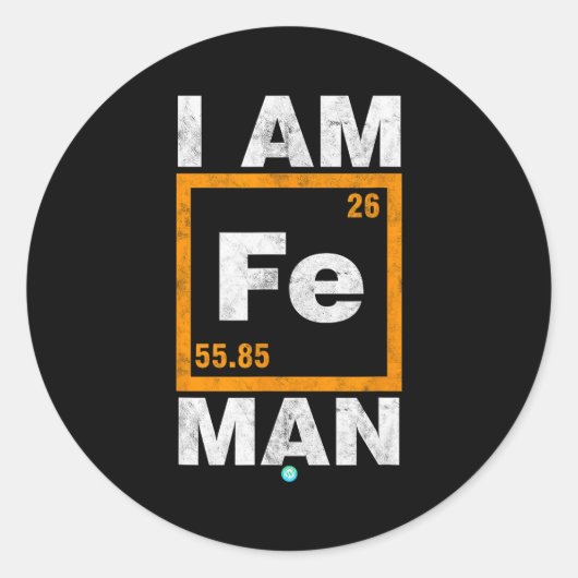 Iron (fe) Man Funny Periodic Elemen Gift Runder Aufkleber (Vorderseite)