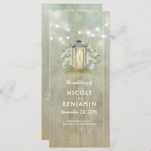 Iron Lantern Lights Floral rustikale Hochzeitsprog Programm (Vorne/Hinten)