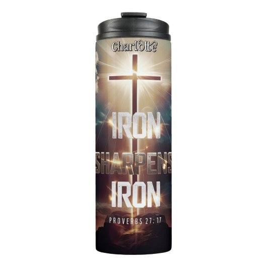 Iron Sharpens Iron Cross Scripting Thermosbecher (Vorderseite)