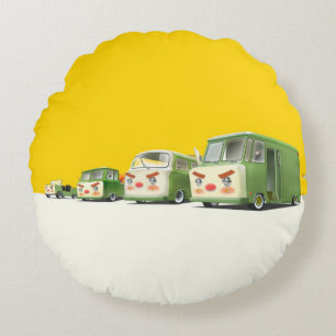 Iron T: Retro-Cartoon-Autos- und -Kleinbusse-Sorti Rundes Kissen