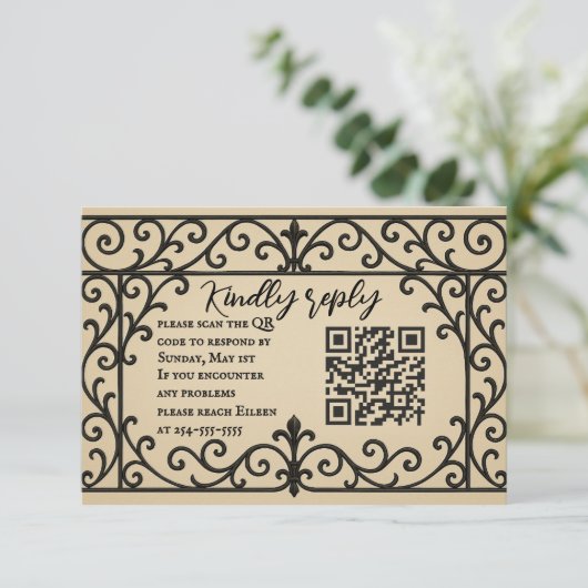 Iron Vow QR Code Wedding RSVP Card Karte (Stehend Vorderseite)