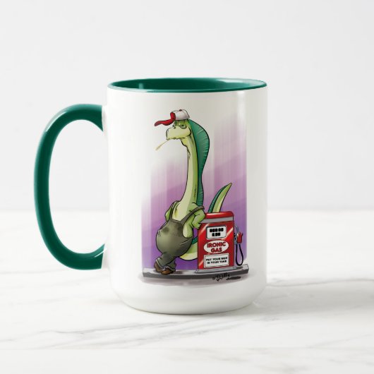 IRONIC DINOSAUR GAS PUMP von Jeff Willis Art Tasse (Links)
