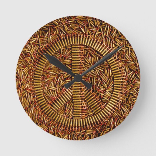 Ironie, Friedenszeichen, Kugeln, Munition Runde Wanduhr (Vorderseite)