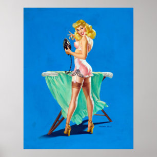 Ironing Girl Button Up Poster