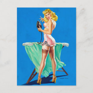 Ironing Girl Button Up Postkarte