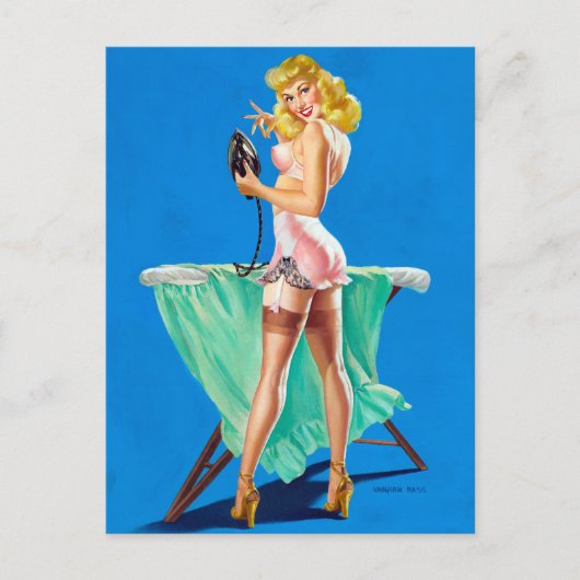 Ironing Girl Button Up Postkarte (Vorderseite)