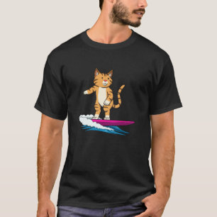 Ironische Katze Surfer Urlaub Surfbrett T-Shirt