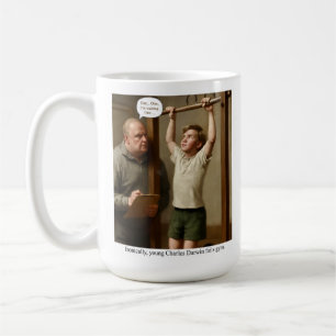 Ironischerweise fällt der junge Charles Darwin bei Kaffeetasse